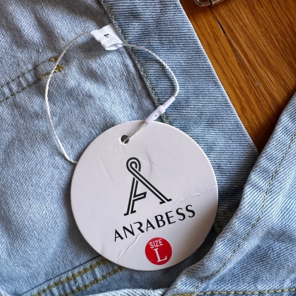 Anrabess Light Blue Denim short loose fit adjustable Overalls NWT - Picture 9 of 9